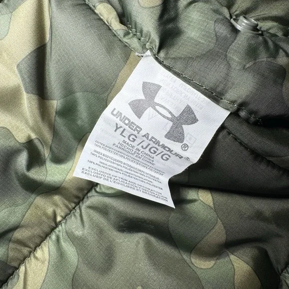Under Armour Storm Jacket Youth L Green Camo Hooded Puffer Full Zip Reversible - Picture 6 of 12